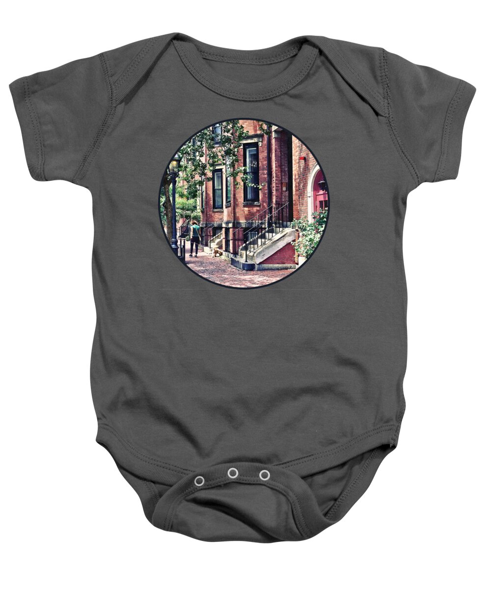 Boston Baby Onesie featuring the photograph Boston MA - Walking the Dog on Mount Vernon Street by Susan Savad