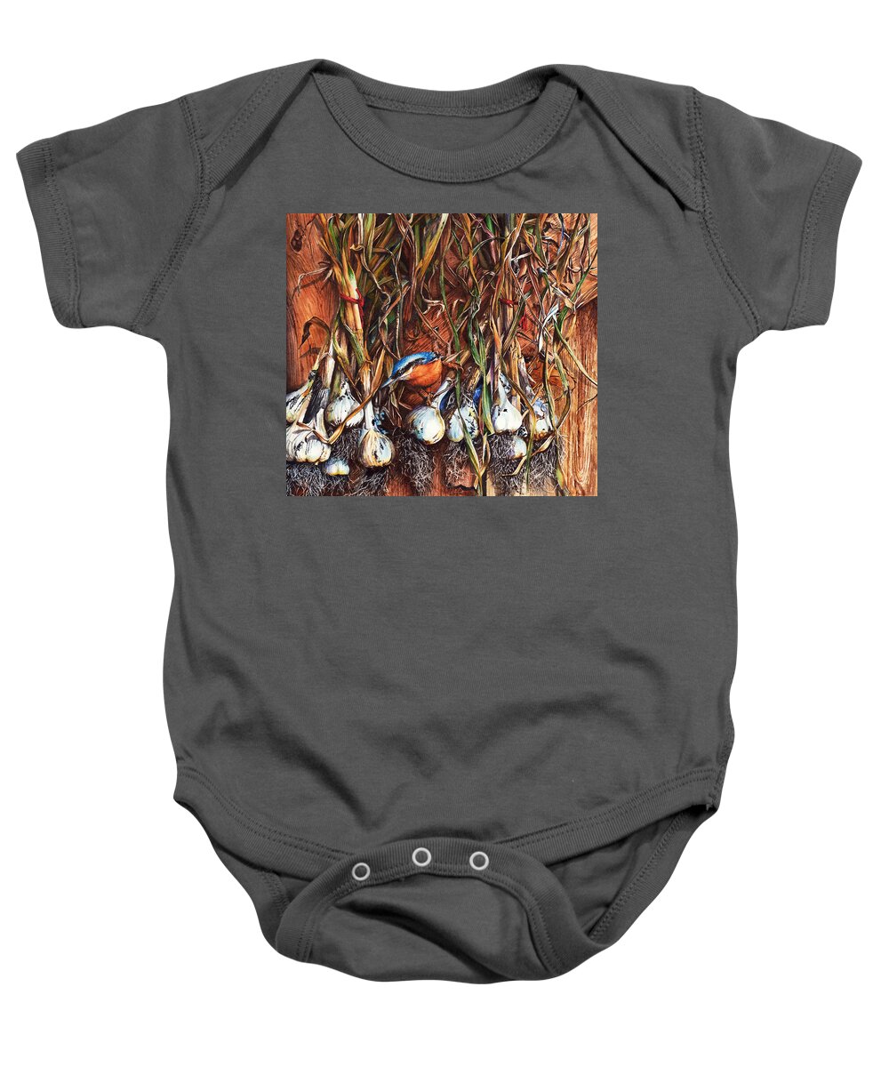Garlic Baby Onesie featuring the painting Bounty Hunter by Peter Williams