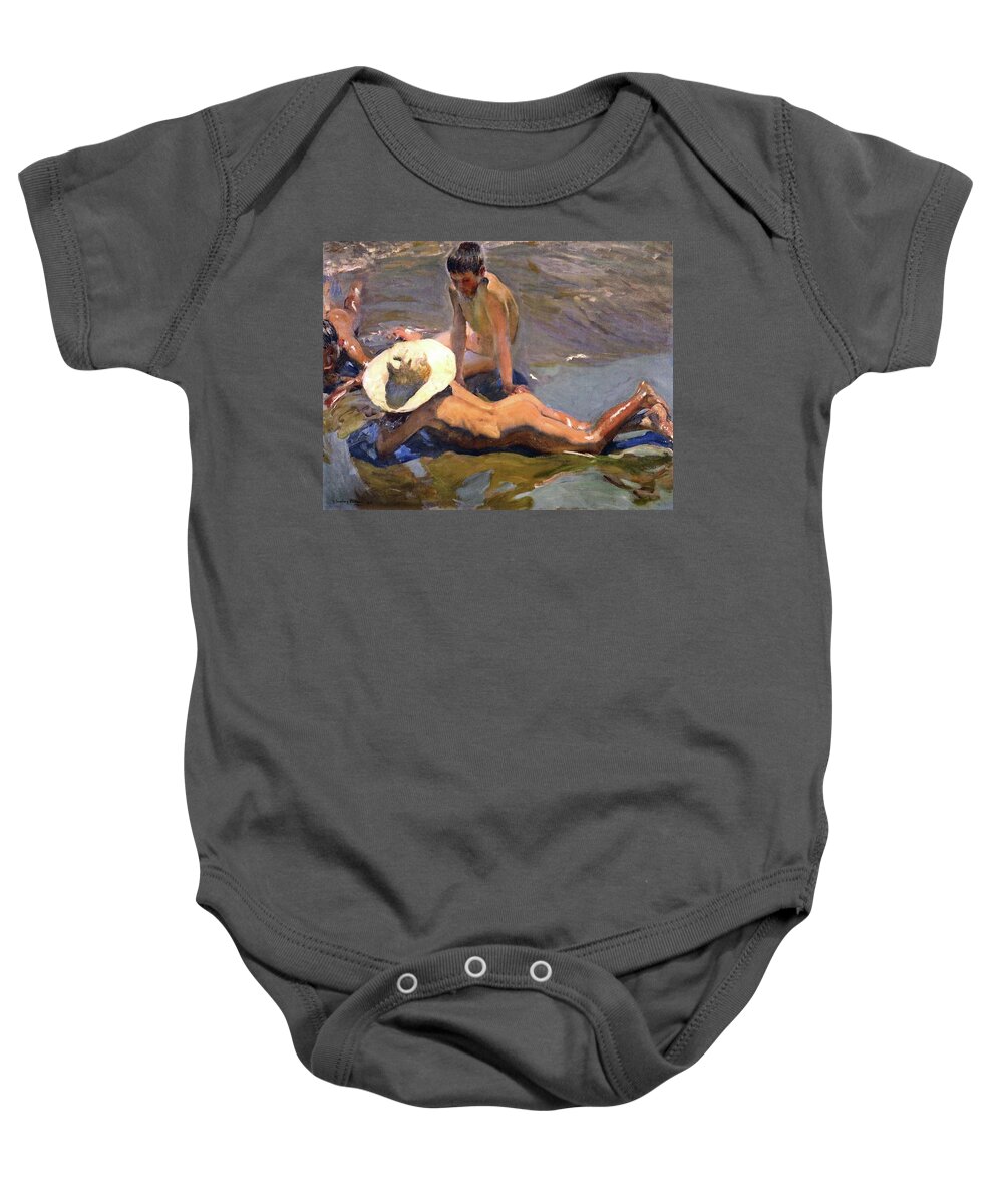 Sorolla Baby Onesie featuring the painting Boys on the Beach of 1908 by Juaquin Sorolla