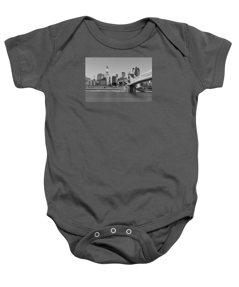 Cincinnati Baby Onesie featuring the photograph Bridge and Cincinnati Skyline by John McGraw