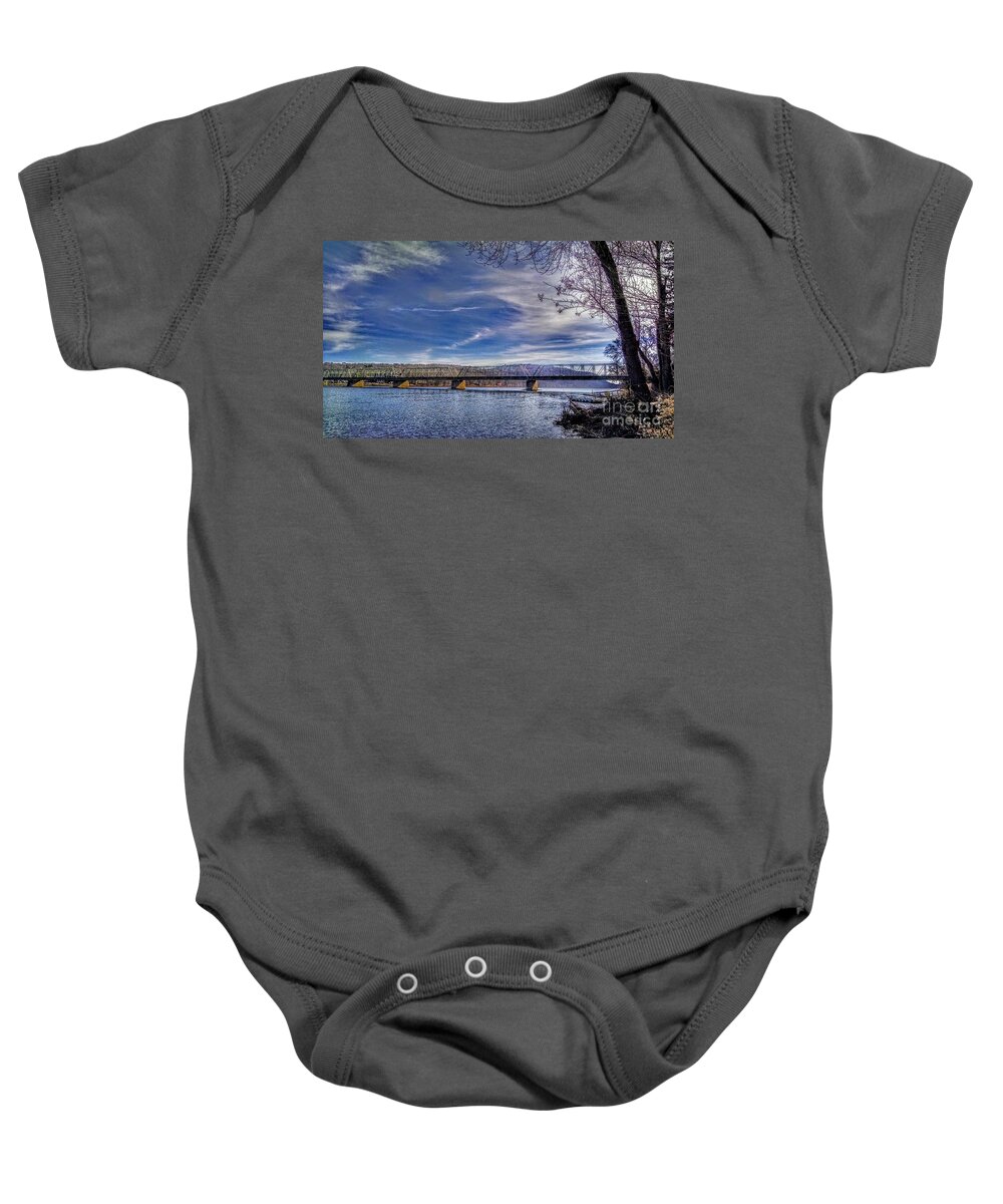 New Hope Baby Onesie featuring the photograph Bridge Over the Delaware River in Winter by Christopher Lotito