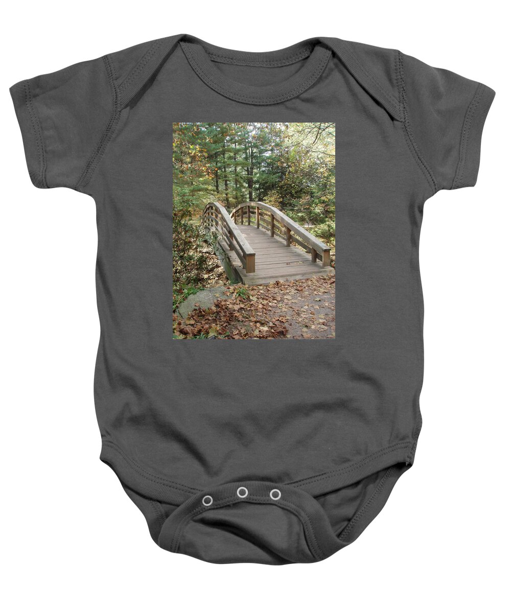 Bridge Baby Onesie featuring the photograph Bridge To New Discoveries by Allen Nice-Webb