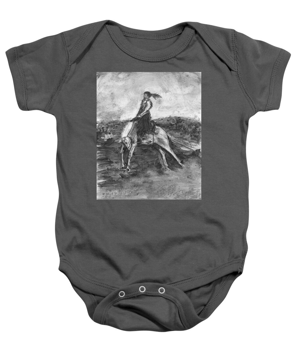 Horse Baby Onesie featuring the painting Woman Bronc Rider by Sheila Johns