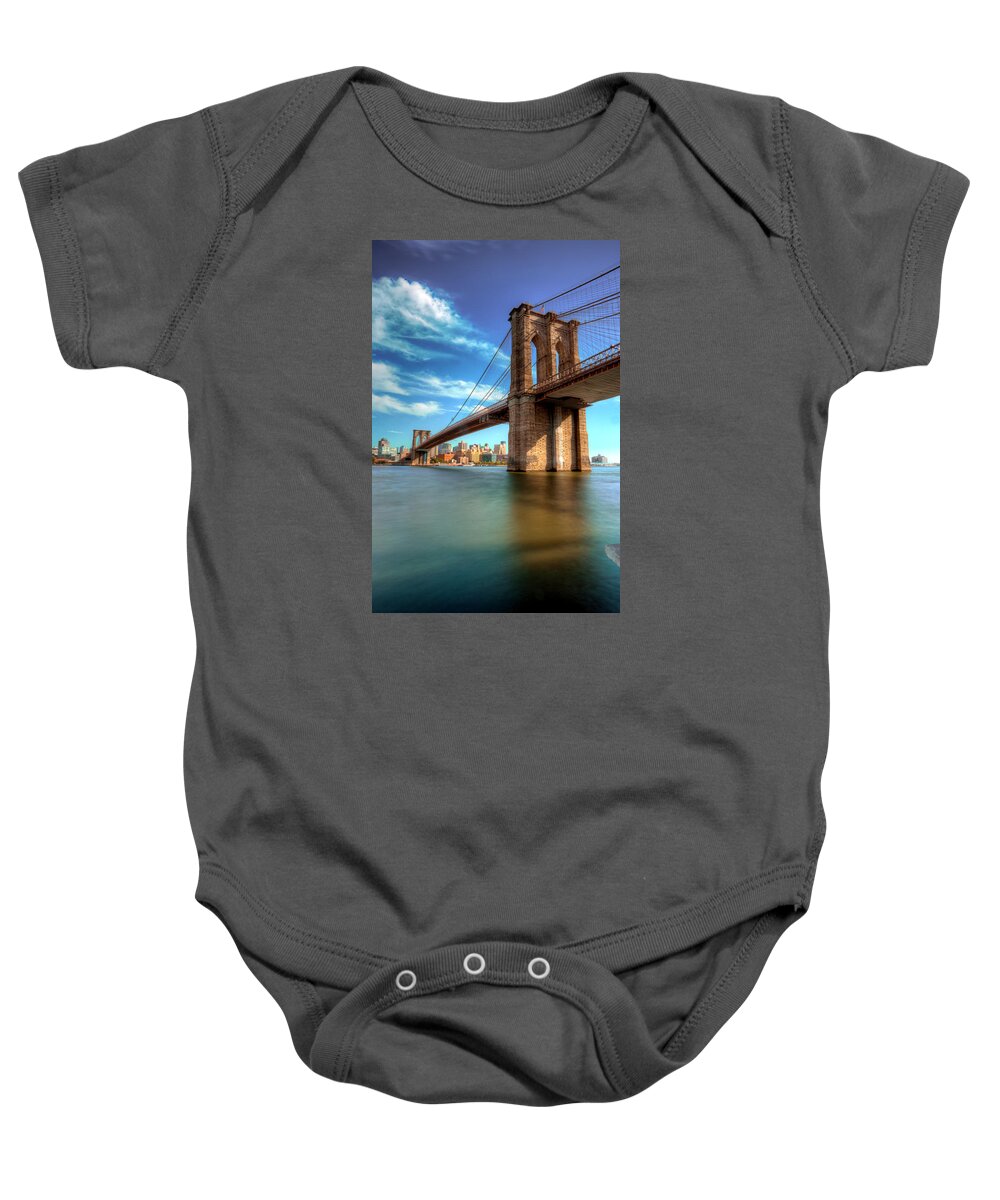 Brooklyn Bridge New York City Landmark History High Dynamic Range Long Slow Shutter Canon 6d Baby Onesie featuring the photograph Brooklyn Bridge by Paul Watkins