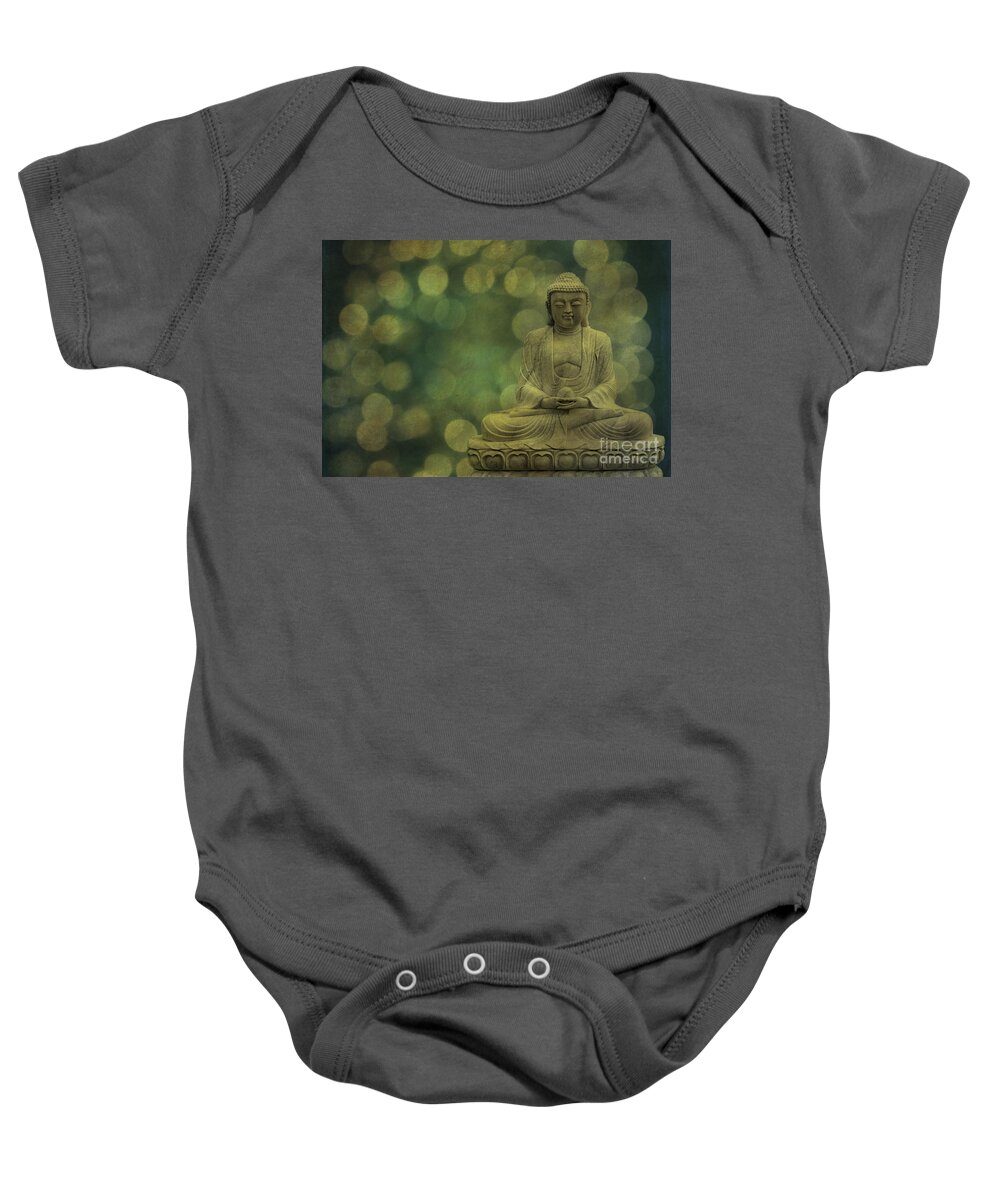 Buddha Baby Onesie featuring the photograph Buddha Light Gold by Hannes Cmarits