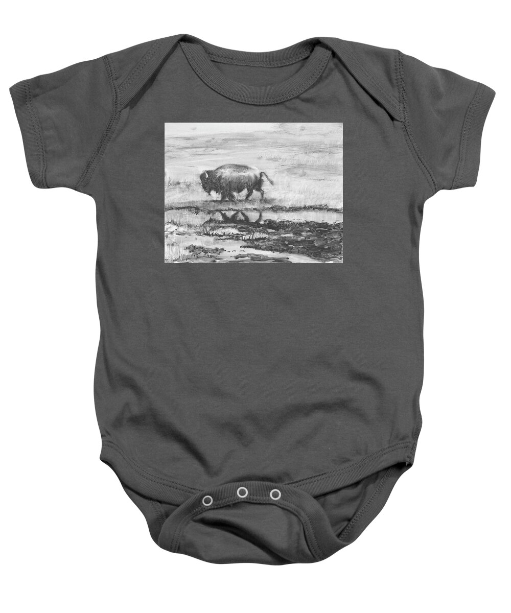 Buffalo Baby Onesie featuring the painting Buffalo Reflection by Sheila Johns