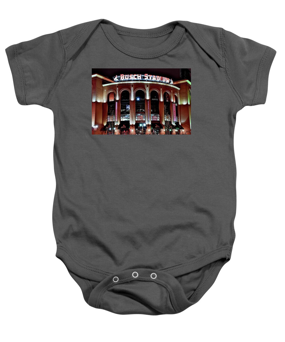 St Baby Onesie featuring the photograph Busch Stadium by Frozen in Time Fine Art Photography