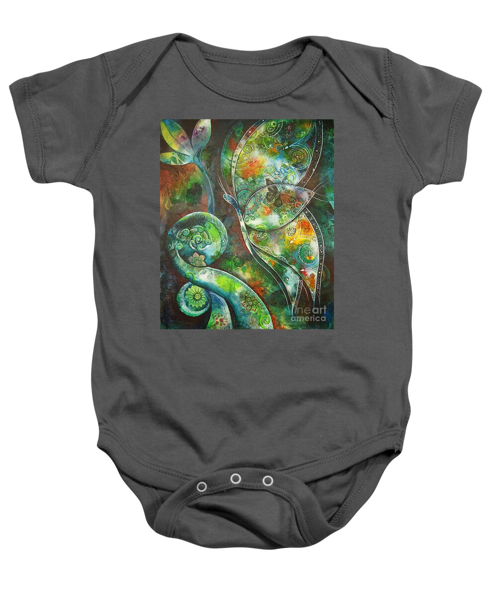 Butterfly Baby Onesie featuring the painting Butterfly with Koru by Reina Cottier by Reina Cottier