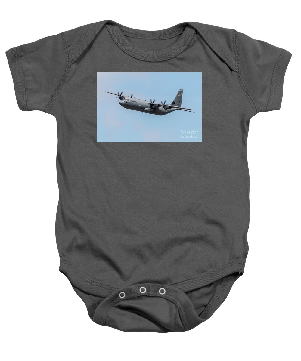 C130 Baby Onesie featuring the digital art C-130E Hercules by Airpower Art