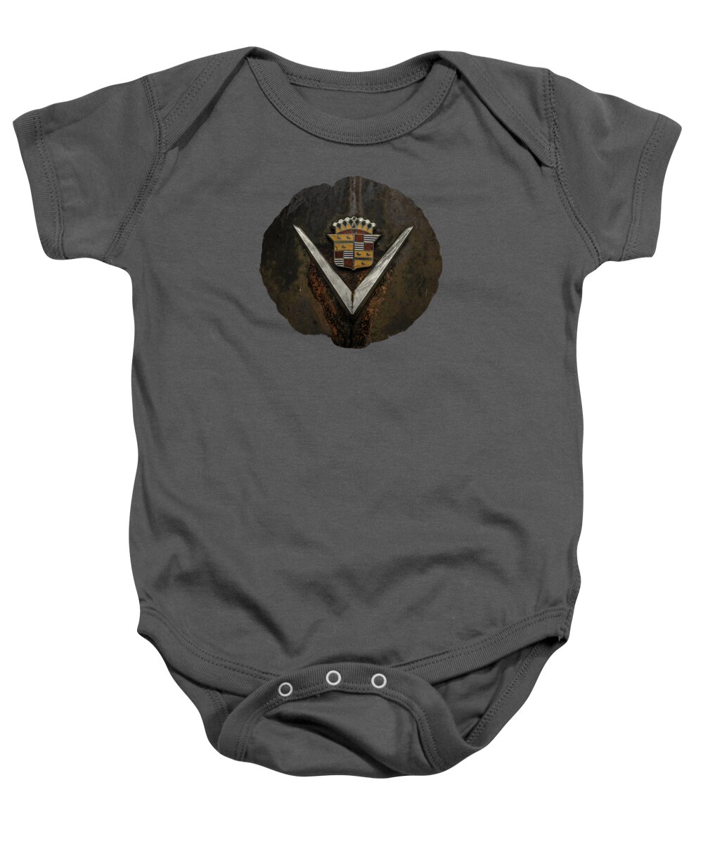 Antique Baby Onesie featuring the photograph Caddy Emblem by Debra and Dave Vanderlaan