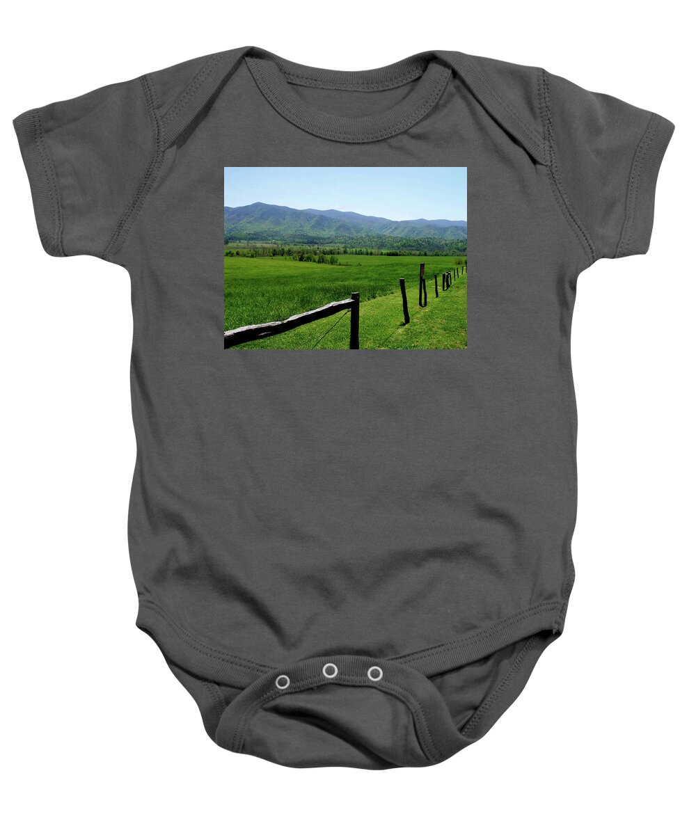 Cades Cove Baby Onesie featuring the photograph Cades Cove View by Nancy Mueller