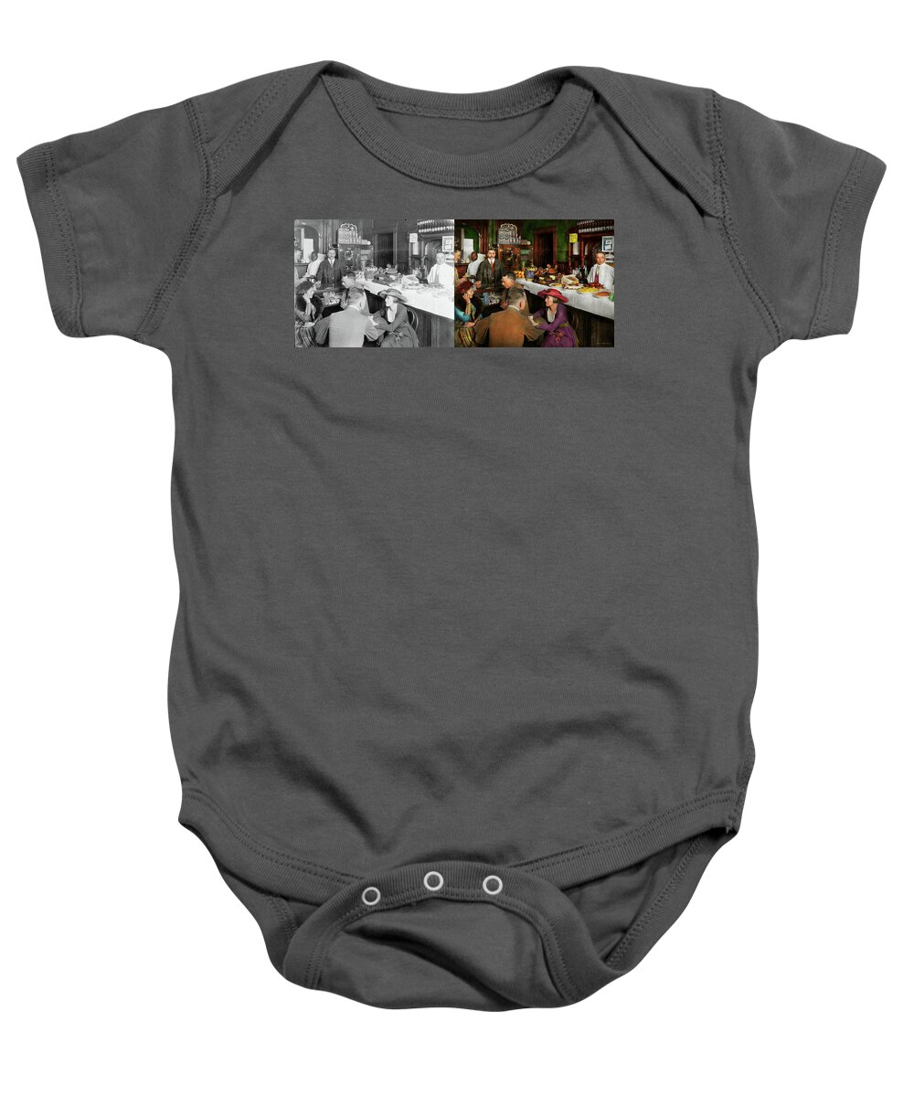 Color Baby Onesie featuring the photograph Cafe - Temptations 1915 - Side by Side by Mike Savad
