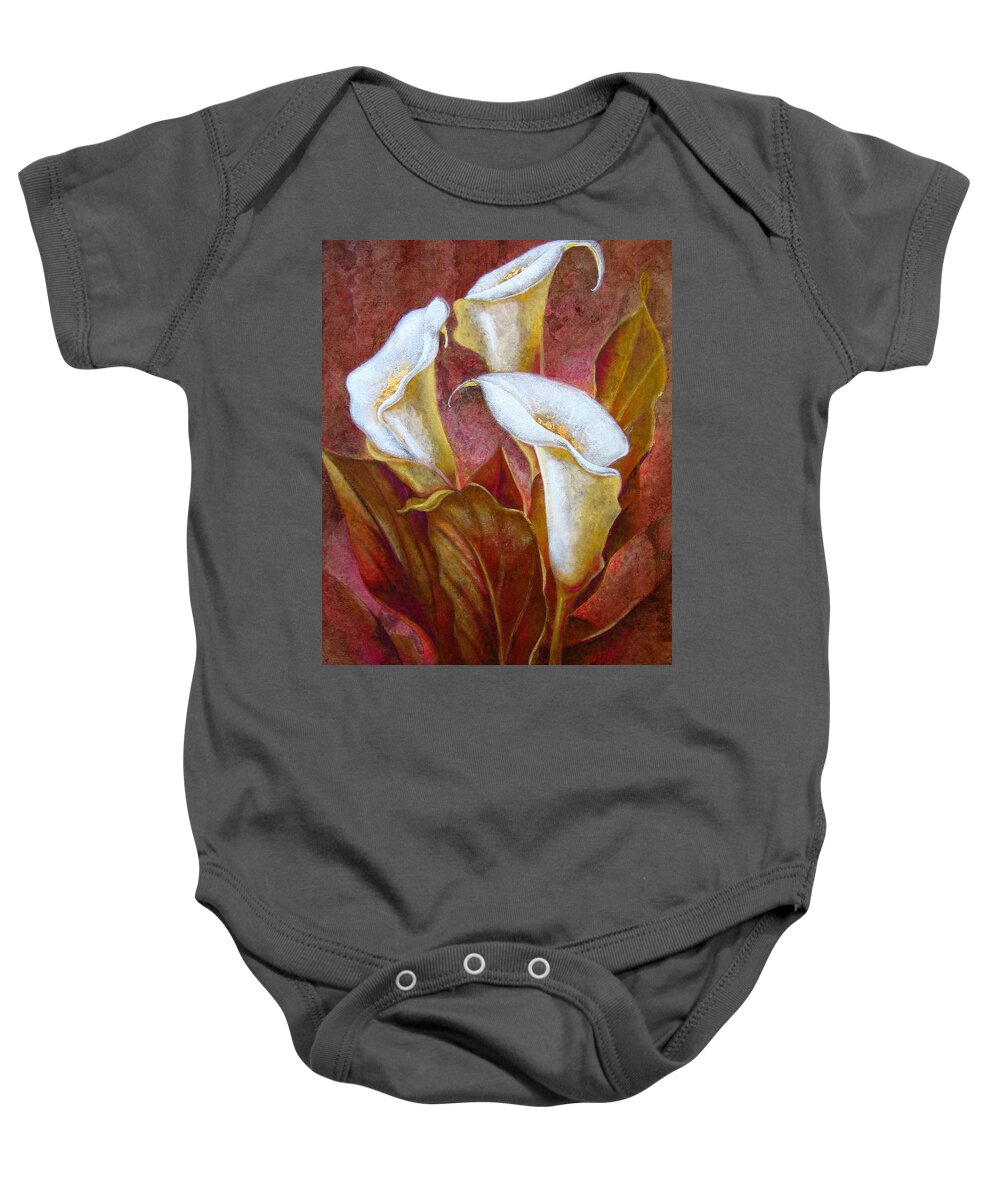 Calla Lillies Baby Onesie featuring the painting C A L A S . B O U Q U E T by J U A N - O A X A C A