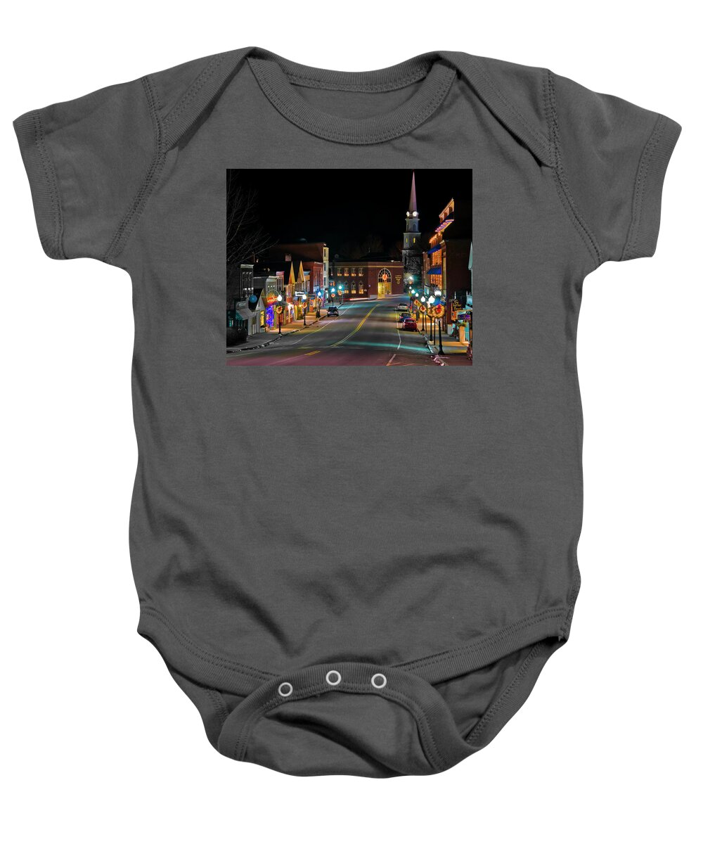 Night Scene Baby Onesie featuring the photograph Camden Christmas by Jeff Cooper