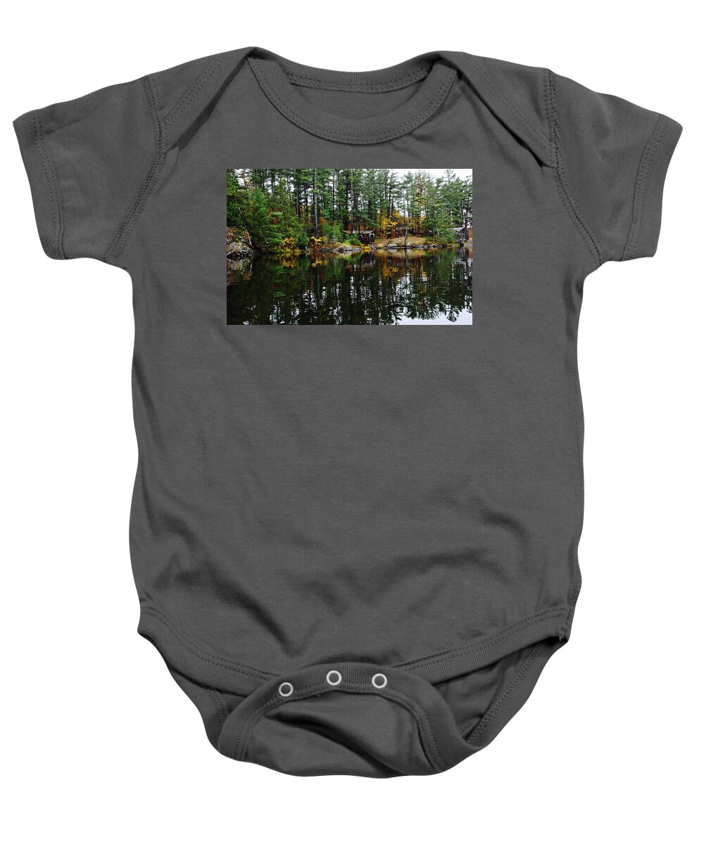 French River Baby Onesie featuring the photograph Camp On The River by Debbie Oppermann