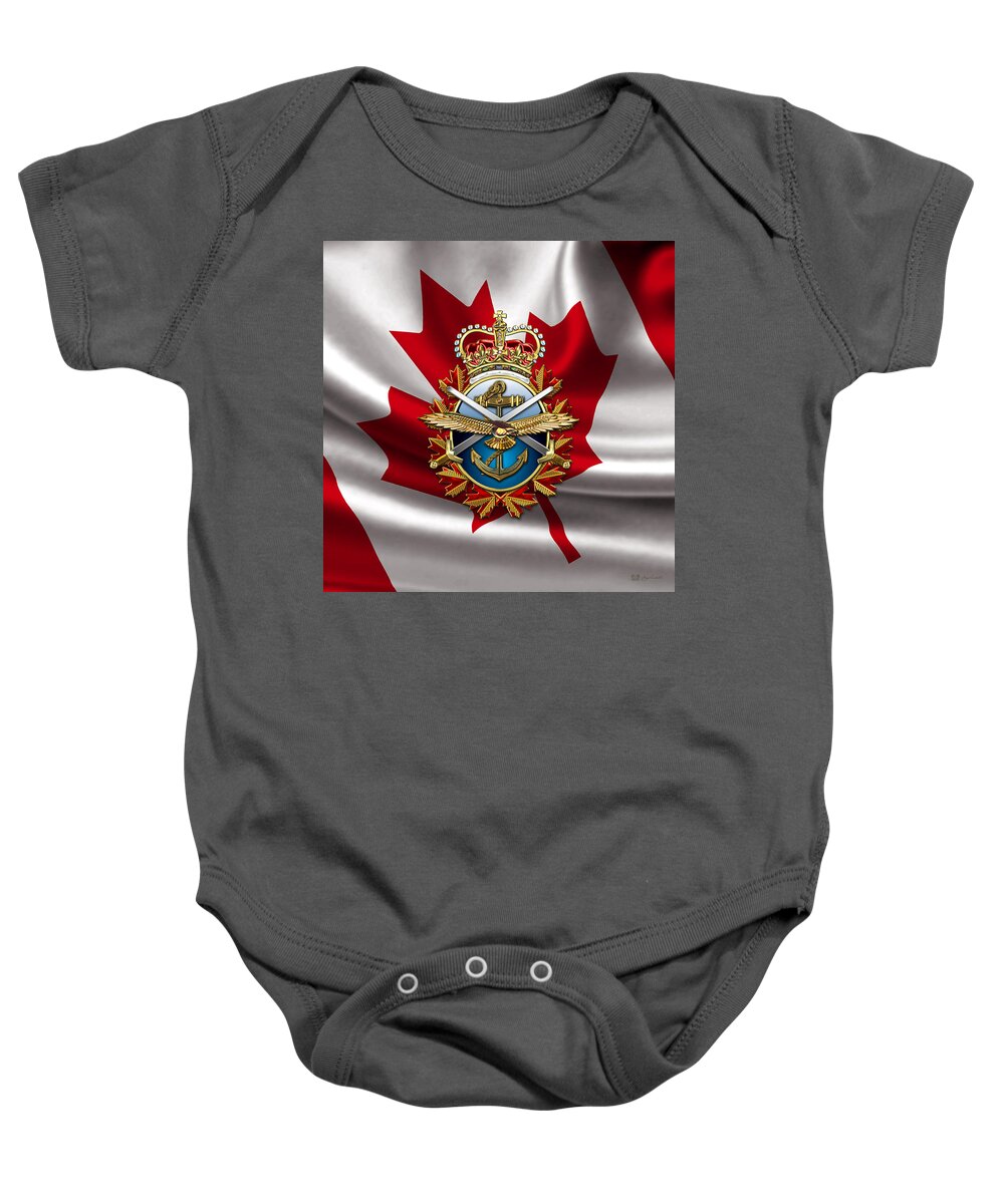 Military Insignia 3d By Serge Averbukh Baby Onesie featuring the photograph Canadian Forces Emblem over Flag by Serge Averbukh