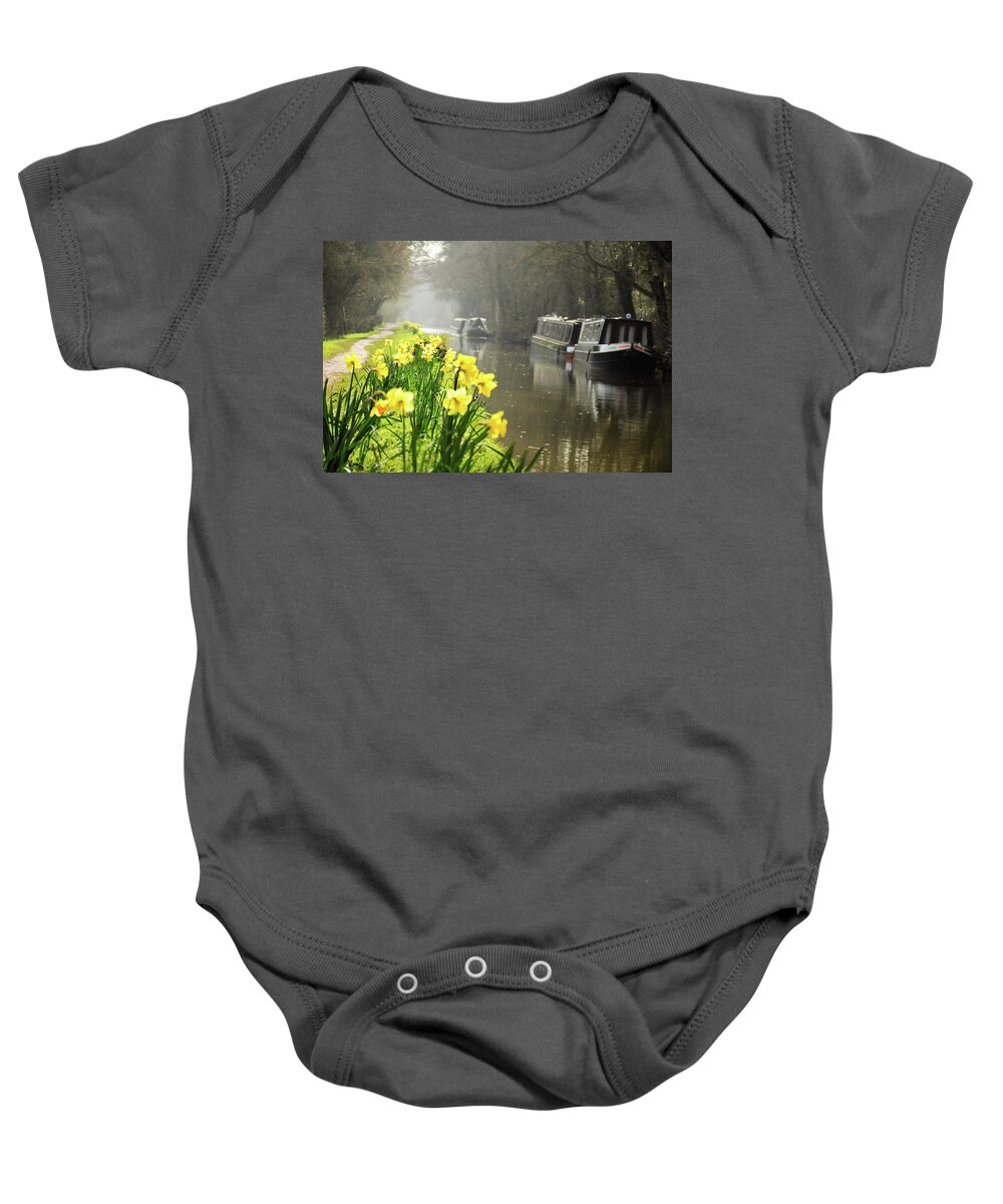 Barge Baby Onesie featuring the photograph Canalside Daffodils by Geoff Smith