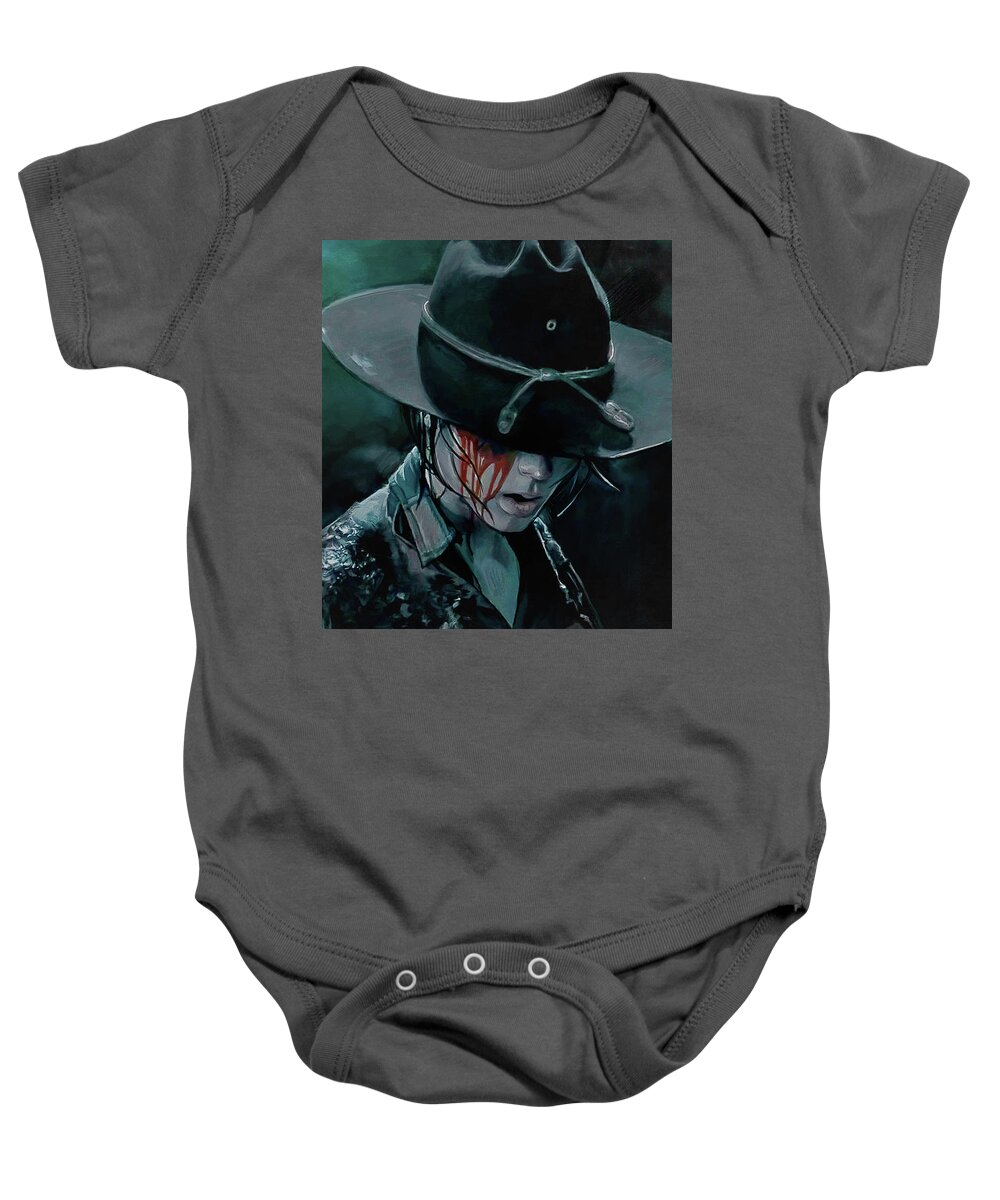 Walking Baby Onesie featuring the painting Carl Grimes Loses An Eye - The Walking Dead by Joseph Oland