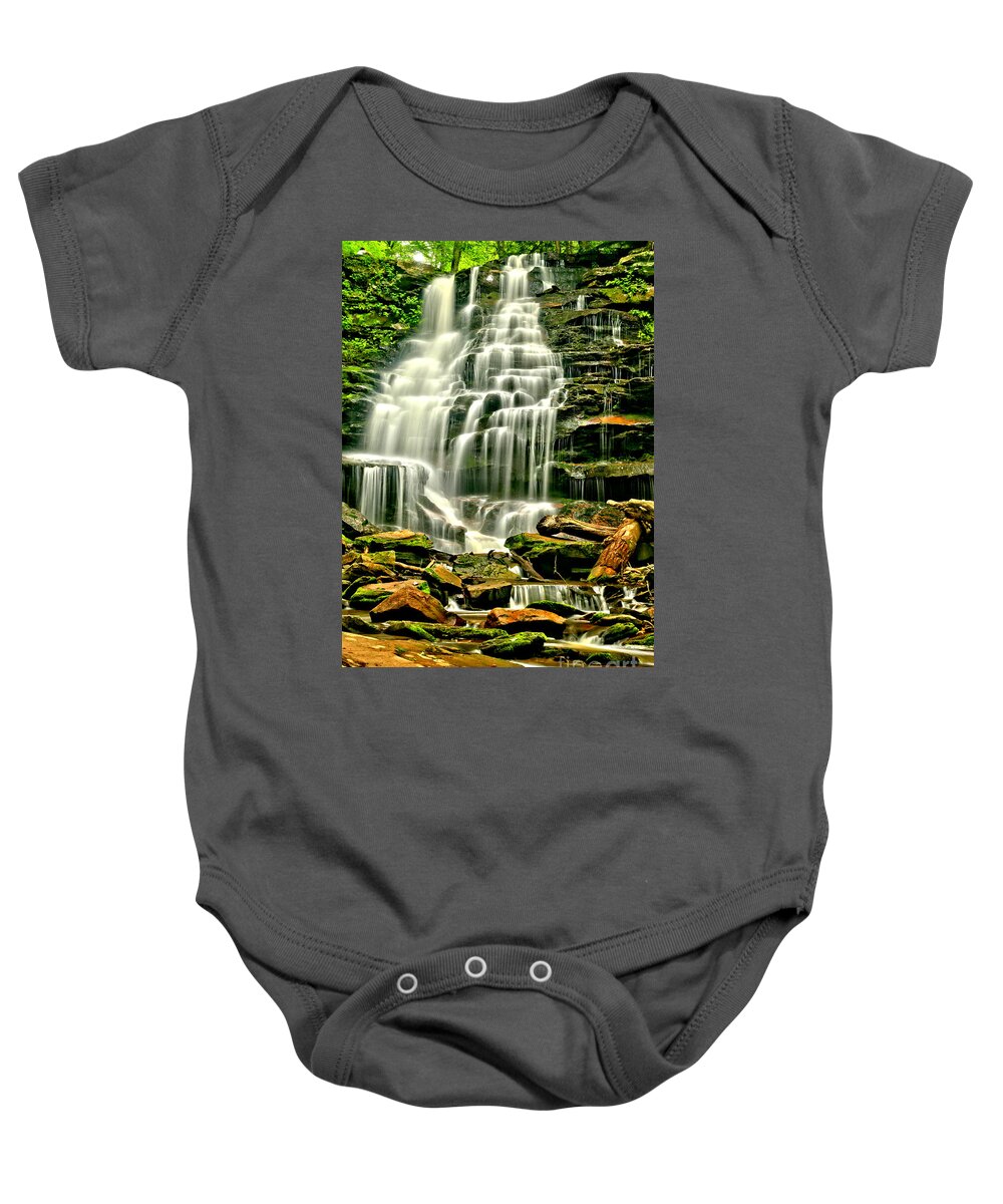 Erie Falls Baby Onesie featuring the photograph Cascades Of Erie Falls by Adam Jewell