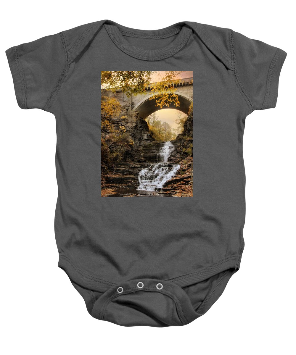 Cascadilla Falls Baby Onesie featuring the photograph Cascadilla Falls by Jessica Jenney