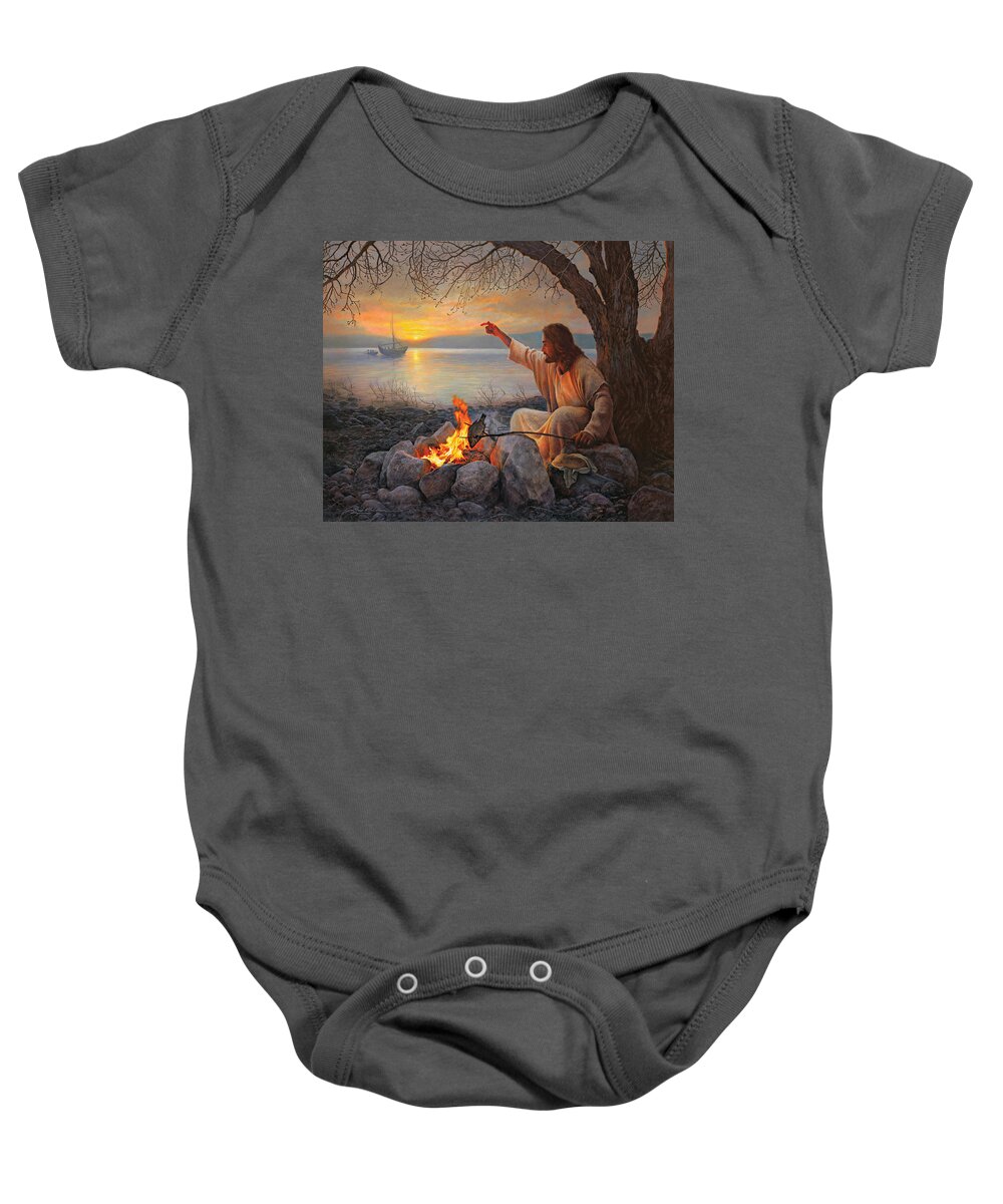 #faaAdWordsBest Baby Onesie featuring the painting Cast Your Nets on the Right Side by Greg Olsen