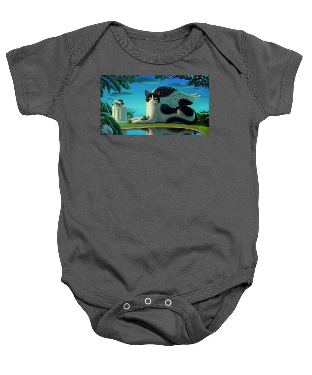 Cat Baby Onesie featuring the painting Cat and Mouse 2 by Chris Miles