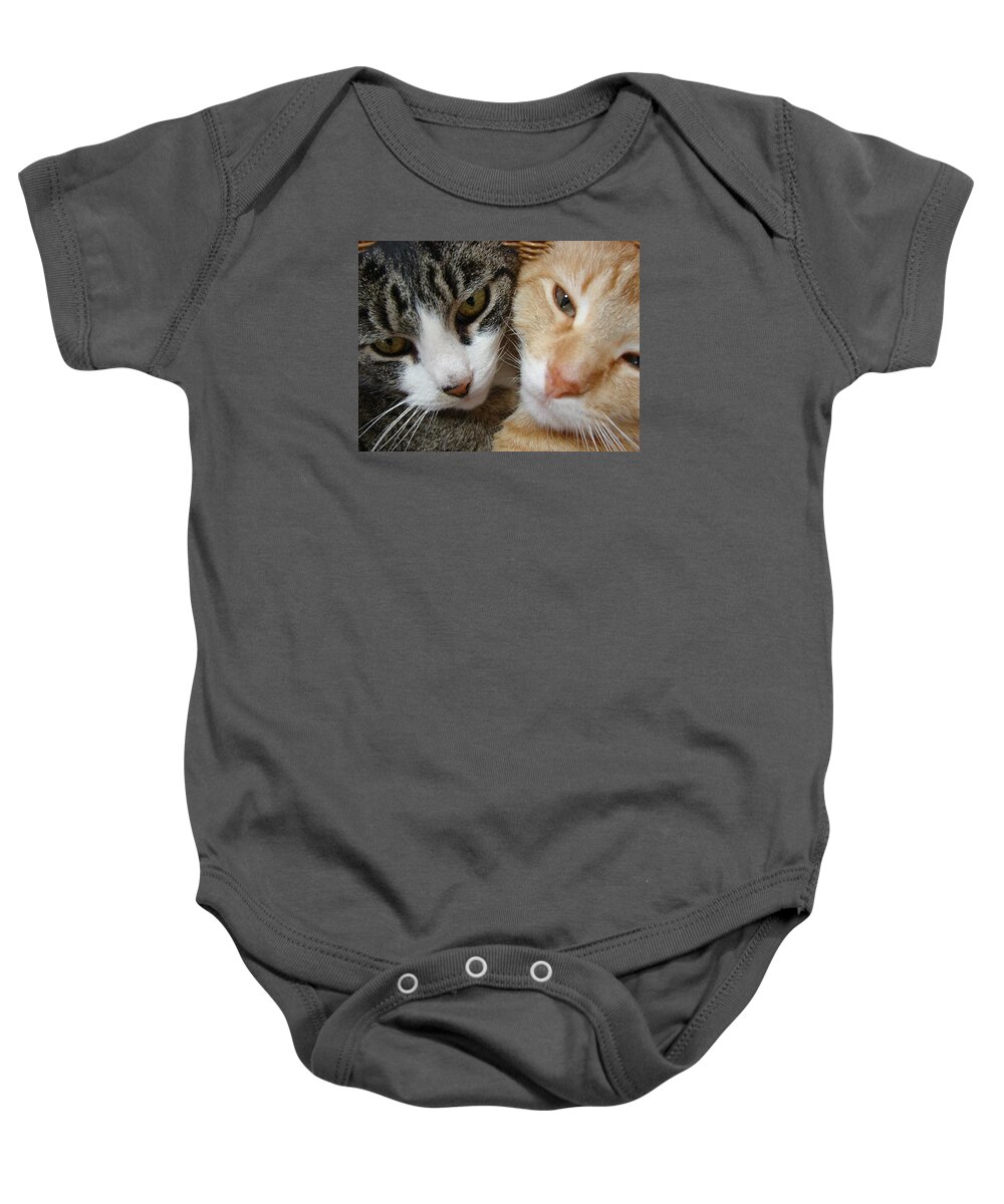 2 Cats Baby Onesie featuring the digital art Cat Faces by Jana Russon