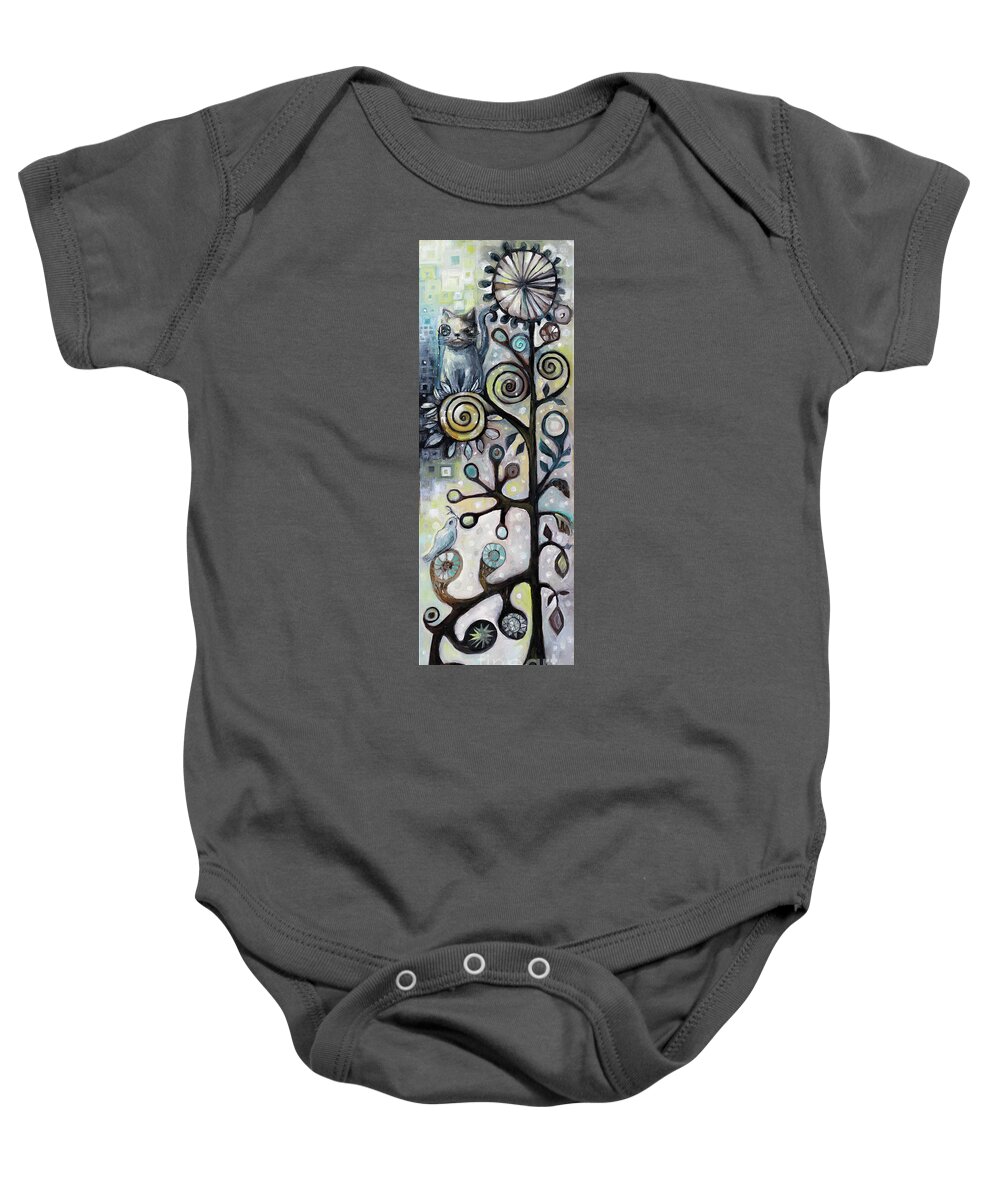 Cat Baby Onesie featuring the painting Cat on a Tree by Manami Lingerfelt