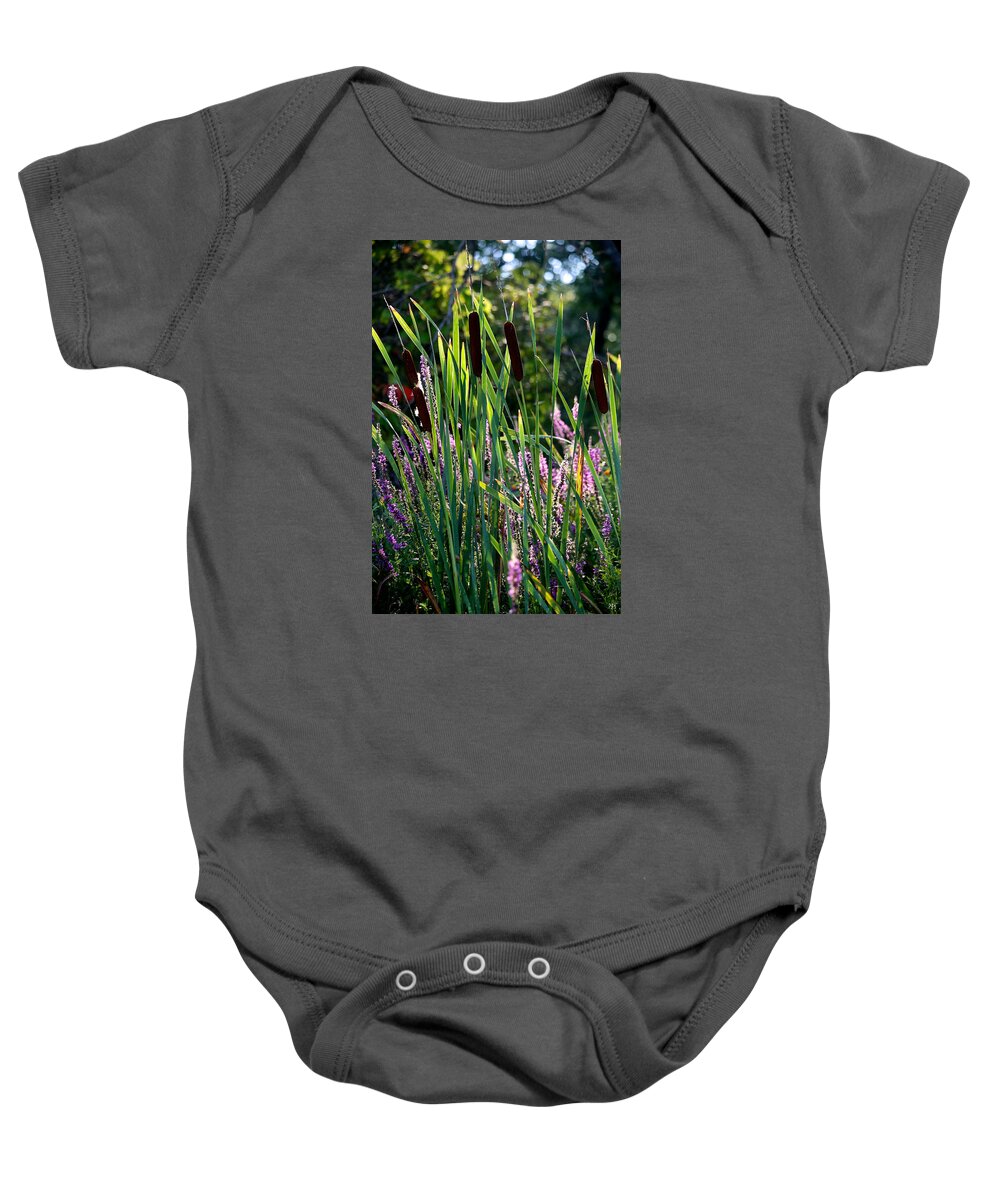 Cat Tails Baby Onesie featuring the photograph Cat tails in the Morning by John Meader