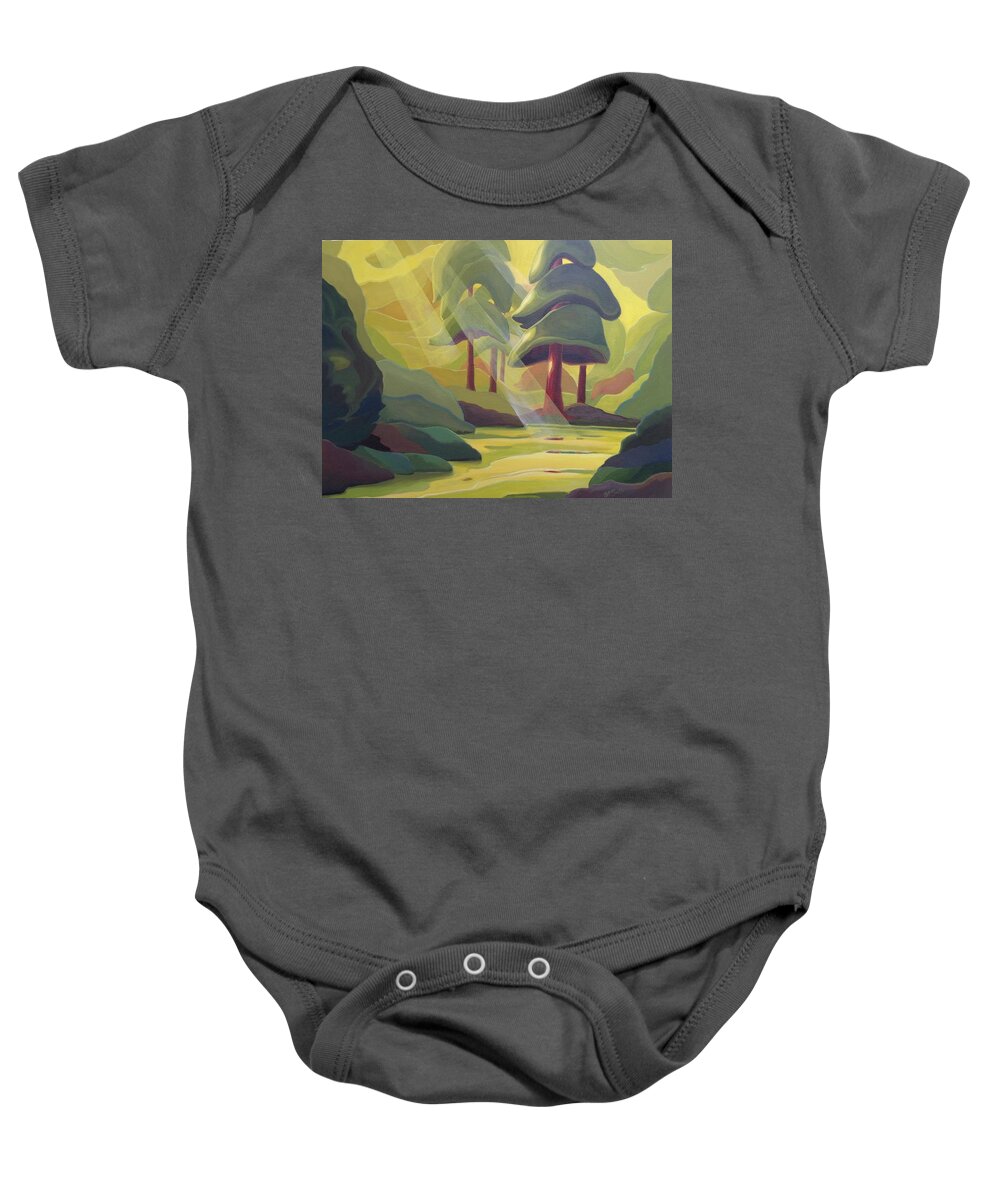 Group Of Seven Baby Onesie featuring the painting Cathedral Light by Barbel Smith