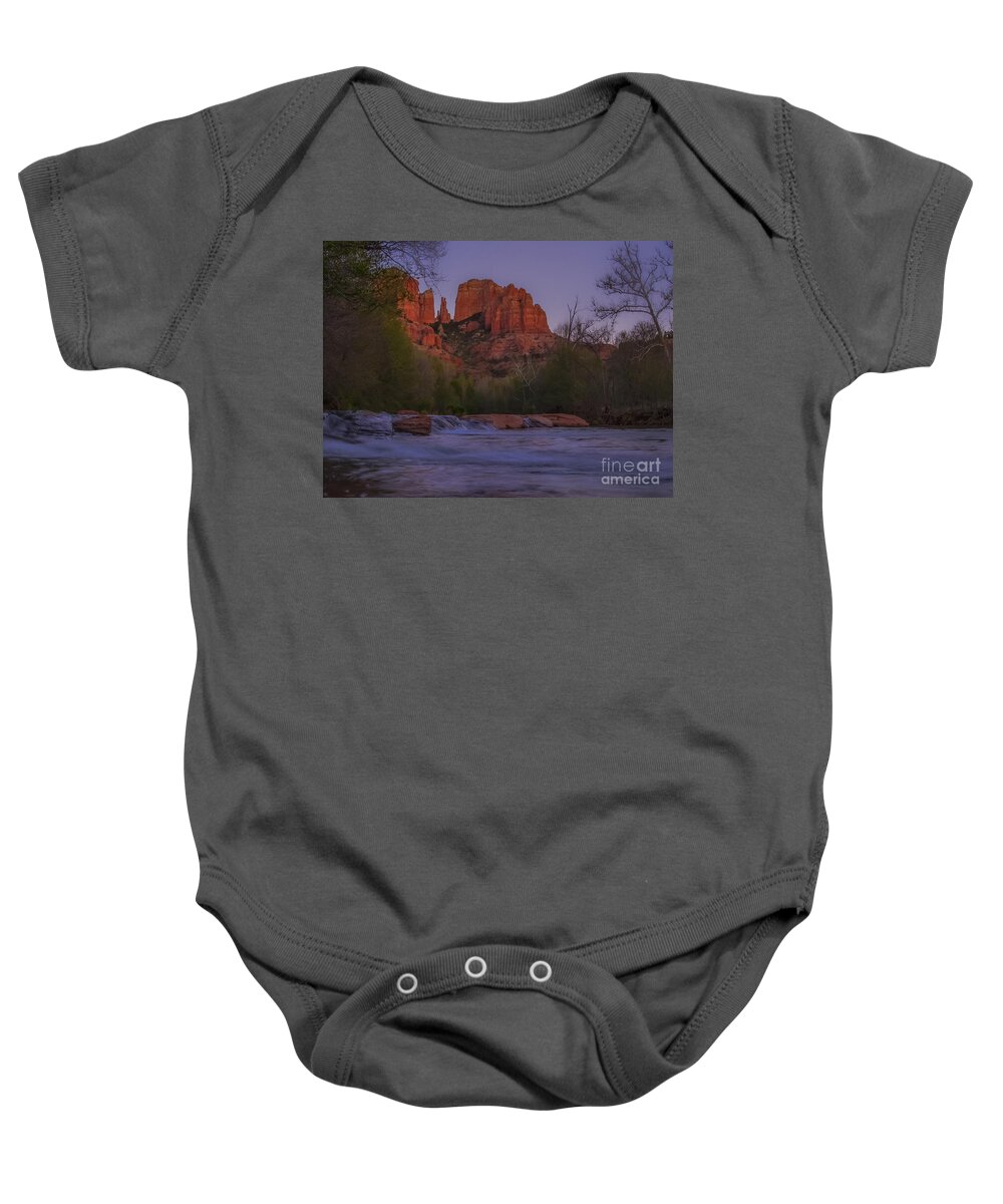 Sedona Baby Onesie featuring the photograph Cathedral Rock at Dusk by Amy Sorvillo
