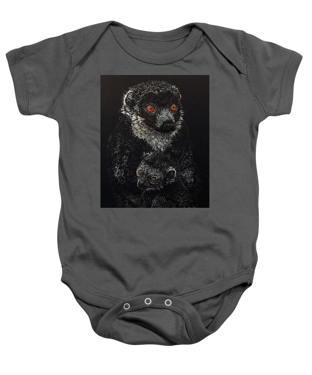 Animal Baby Onesie featuring the painting Catherina and baby Abby by Linda Becker