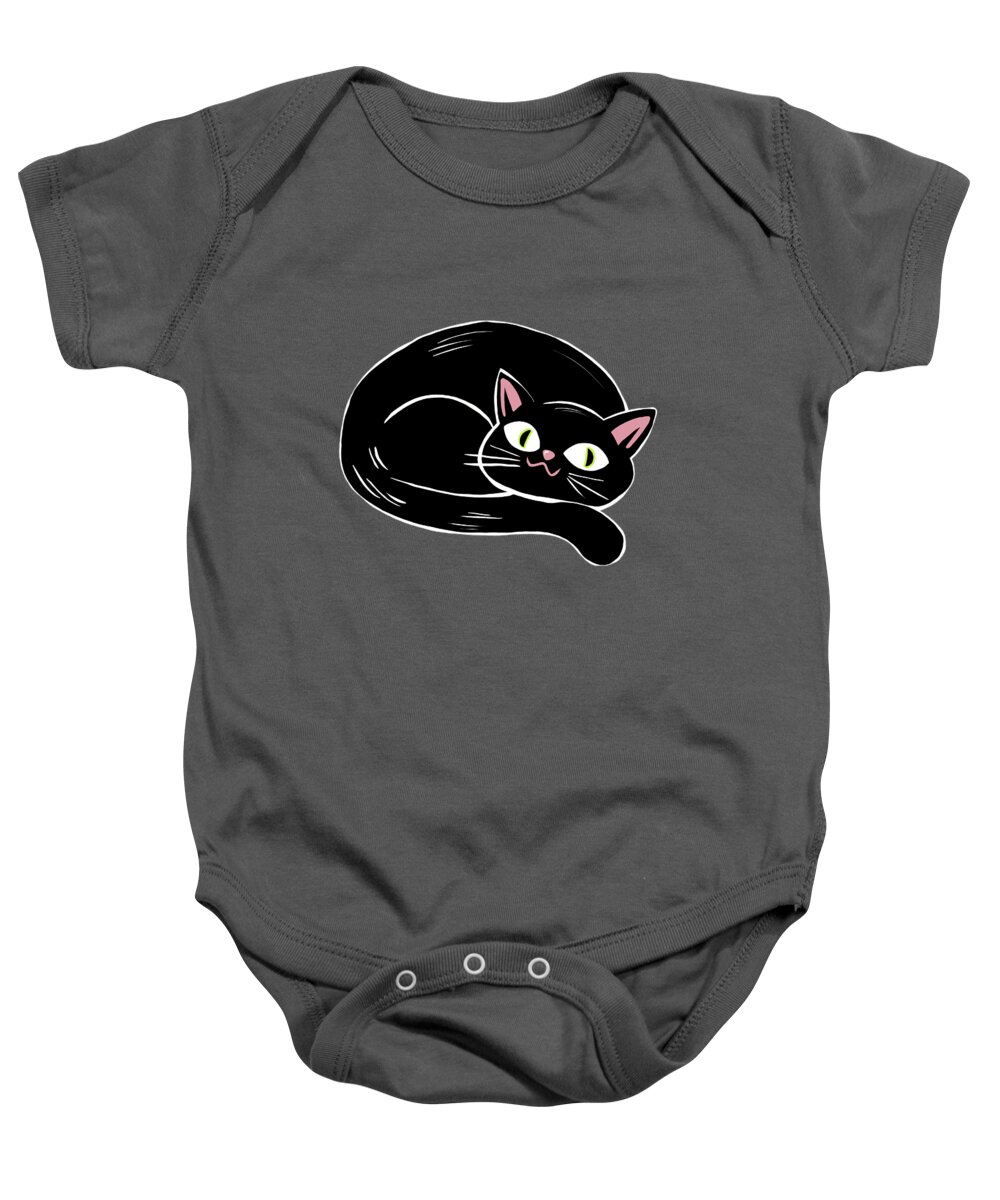 Cat Baby Onesie featuring the painting Cattywampus Black Cat Pattern by Little Bunny Sunshine