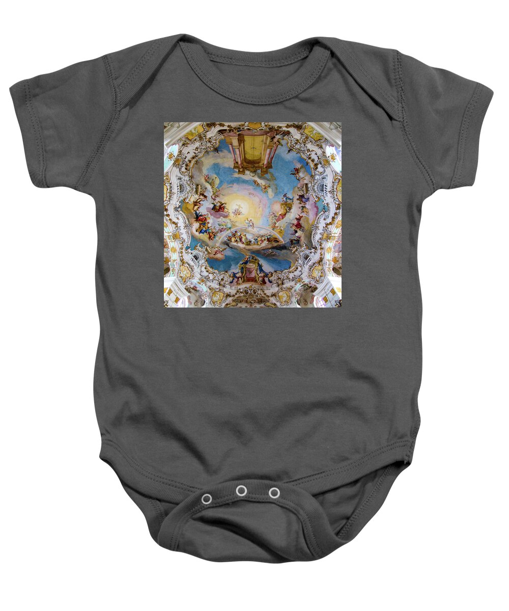 Holy Baby Onesie featuring the photograph Ceiling of the White Church by Tim Dussault