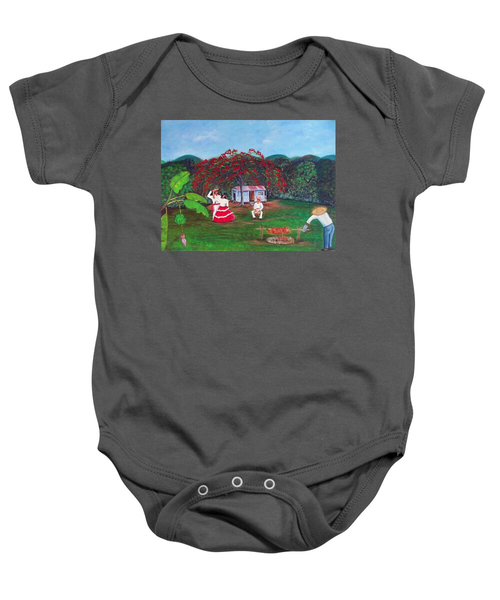 Puerto Rico Fiesta Baby Onesie featuring the painting Celebration by Gloria E Barreto-Rodriguez