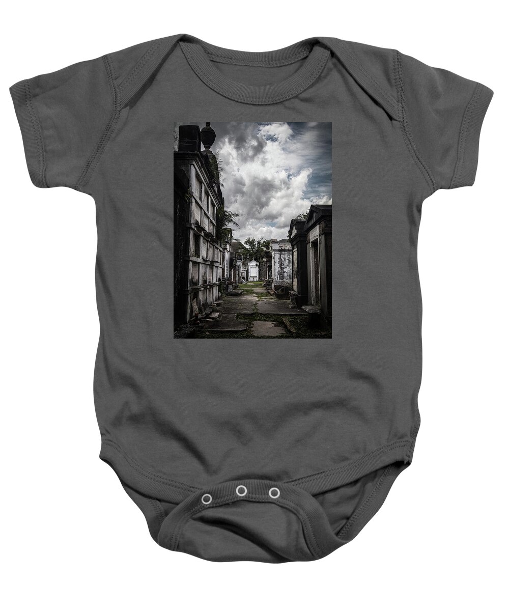New Orleans Baby Onesie featuring the photograph Cemetery Row by Laura Roberts