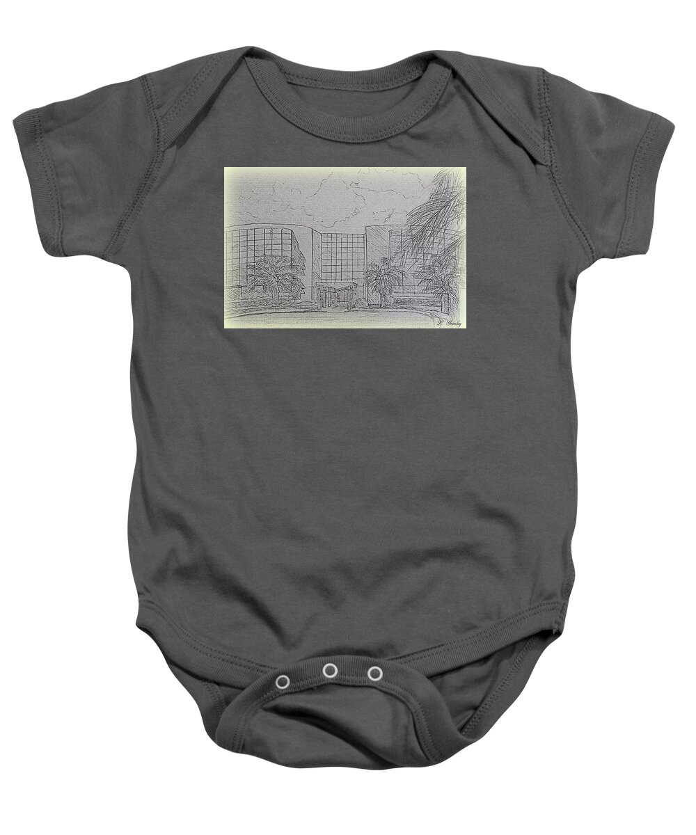 Sketch Baby Onesie featuring the drawing Central Florida Community College - The Ewers Century Center by Lessandra Grimley