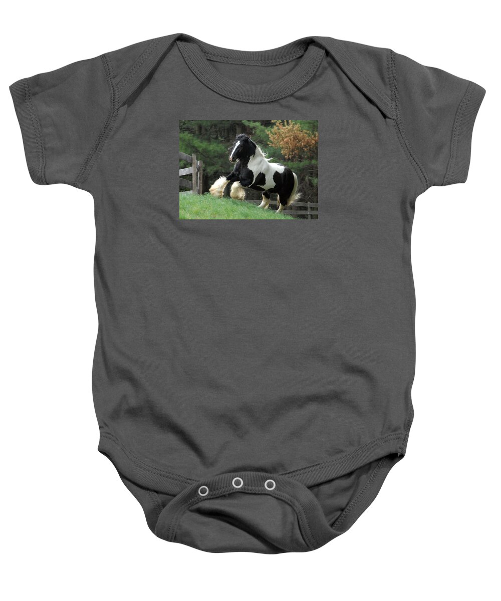 Gypsy Horses Baby Onesie featuring the photograph Charge by Fran J Scott