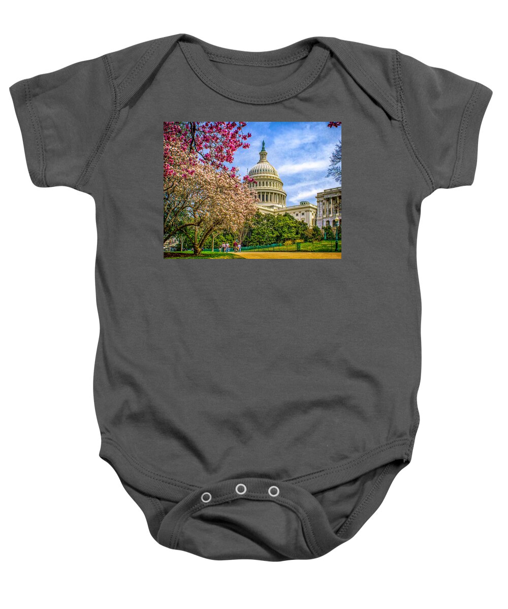 Cherry Baby Onesie featuring the photograph Cherry Blossoms at the Capitol by Nick Zelinsky Jr