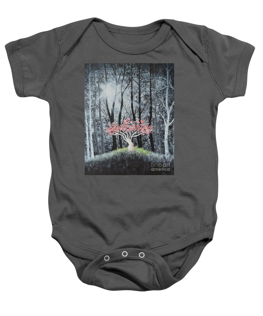 Cherry Baby Onesie featuring the painting Cherry Surprise by Mary Scott