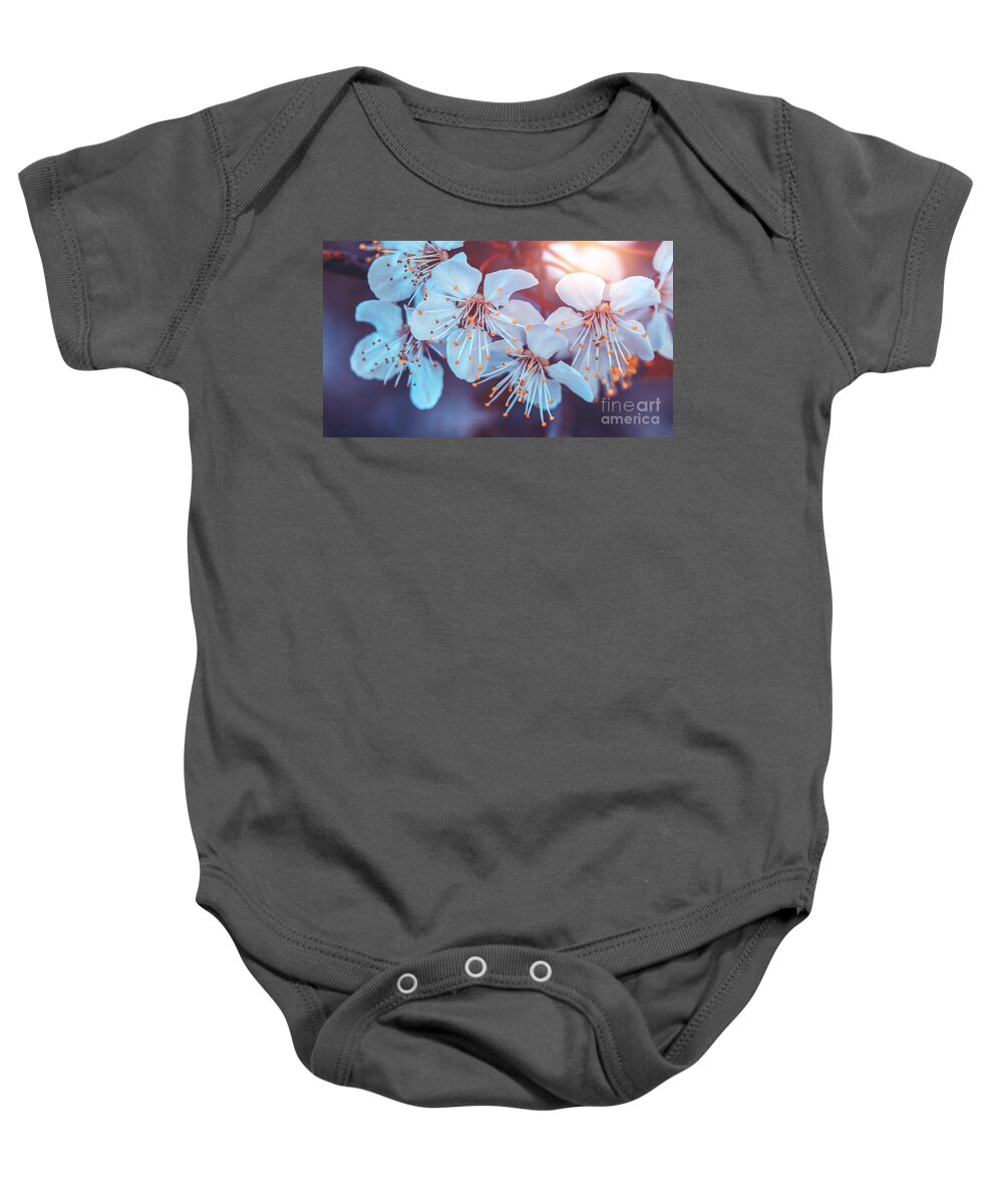 April Baby Onesie featuring the photograph Cherry tree blooming by Anna Om