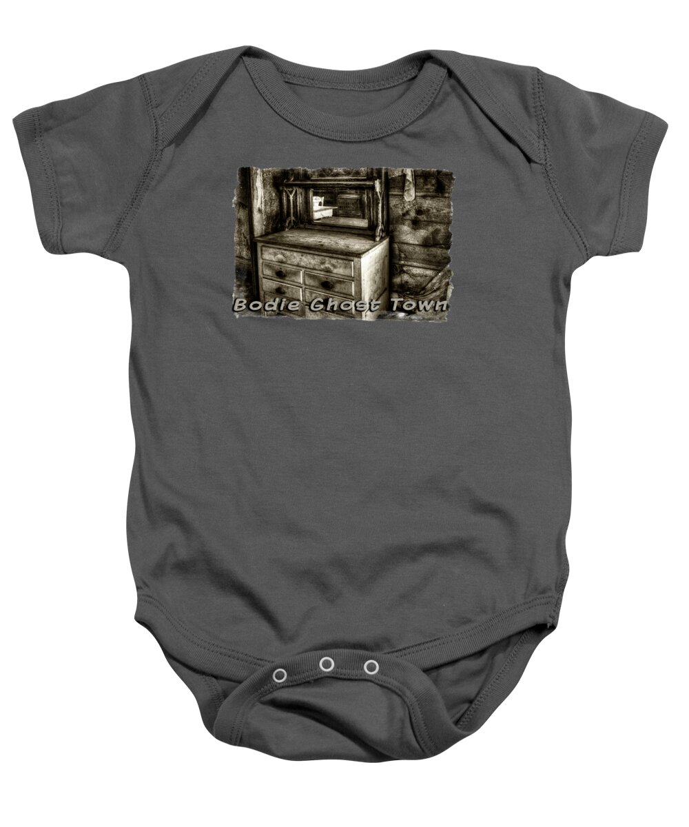 California Baby Onesie featuring the photograph Chest with Mirror in Bodie Ghost Town by Roger Passman