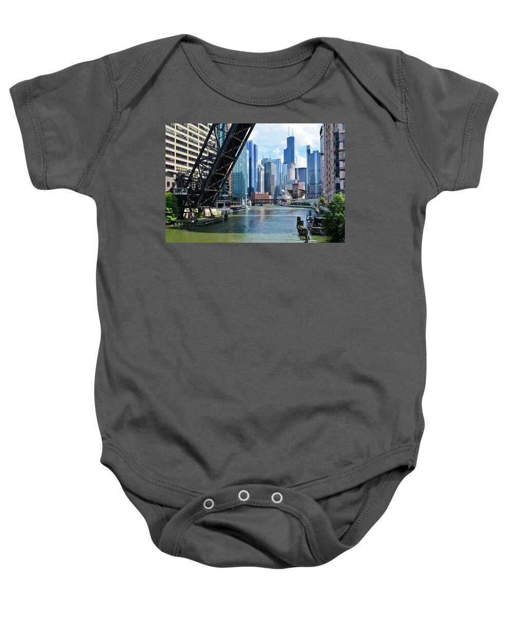 Chicago Baby Onesie featuring the photograph Chicago Northwestern Railway Bridge by Kyle Hanson