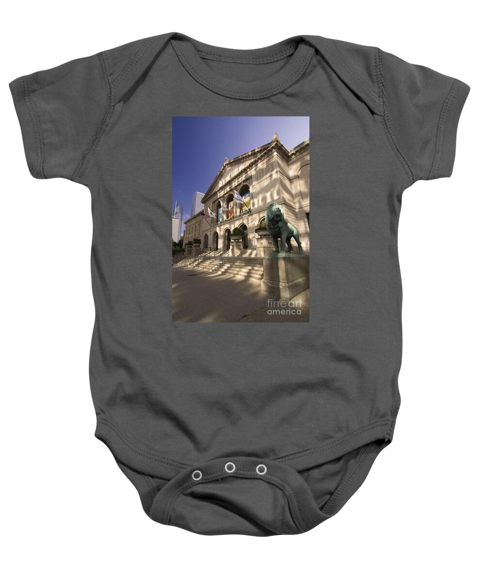 Chicago Art Institute Baby Onesie featuring the photograph Chicago's Art Institute In reflected light. by Sven Brogren