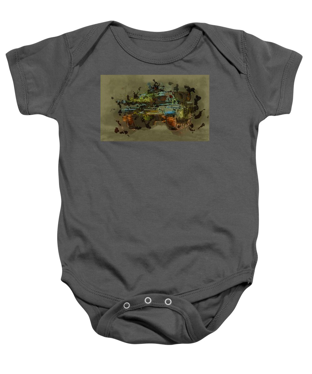Army Baby Onesie featuring the digital art Chieftain Tank Abstract by Roy Pedersen