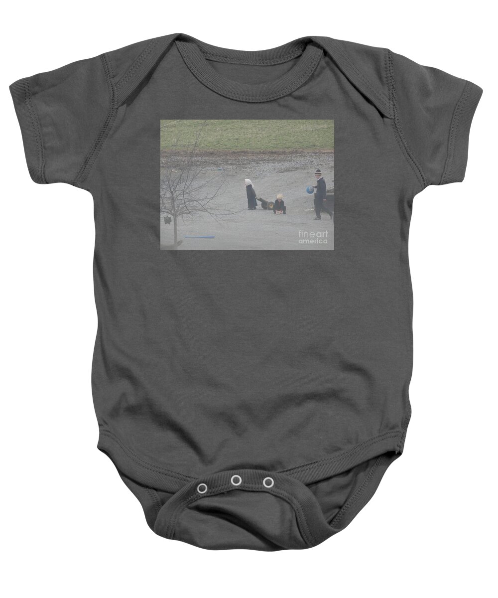 Amish Baby Onesie featuring the photograph Children at Play by Christine Clark