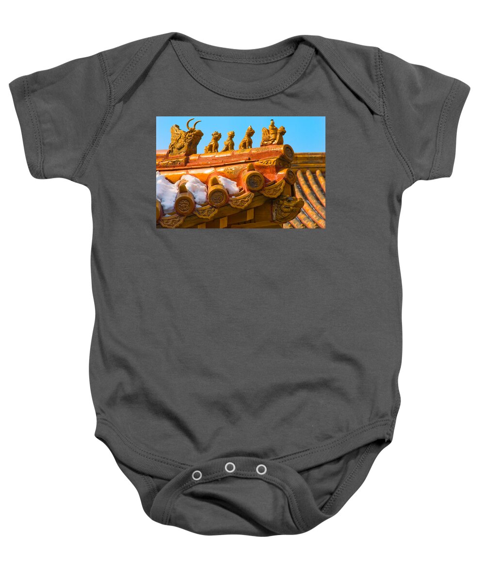 China Baby Onesie featuring the photograph China Forbidden City Roof Decoration by Sebastian Musial