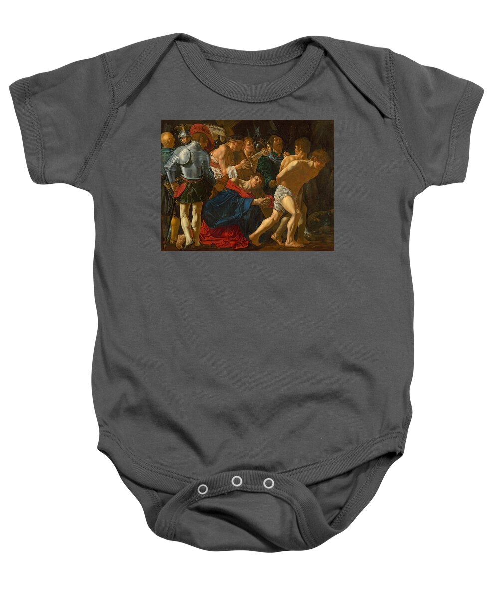 Cecco Del Caravaggio Baby Onesie featuring the painting Christ carrying the Cross by Cecco del Caravaggio