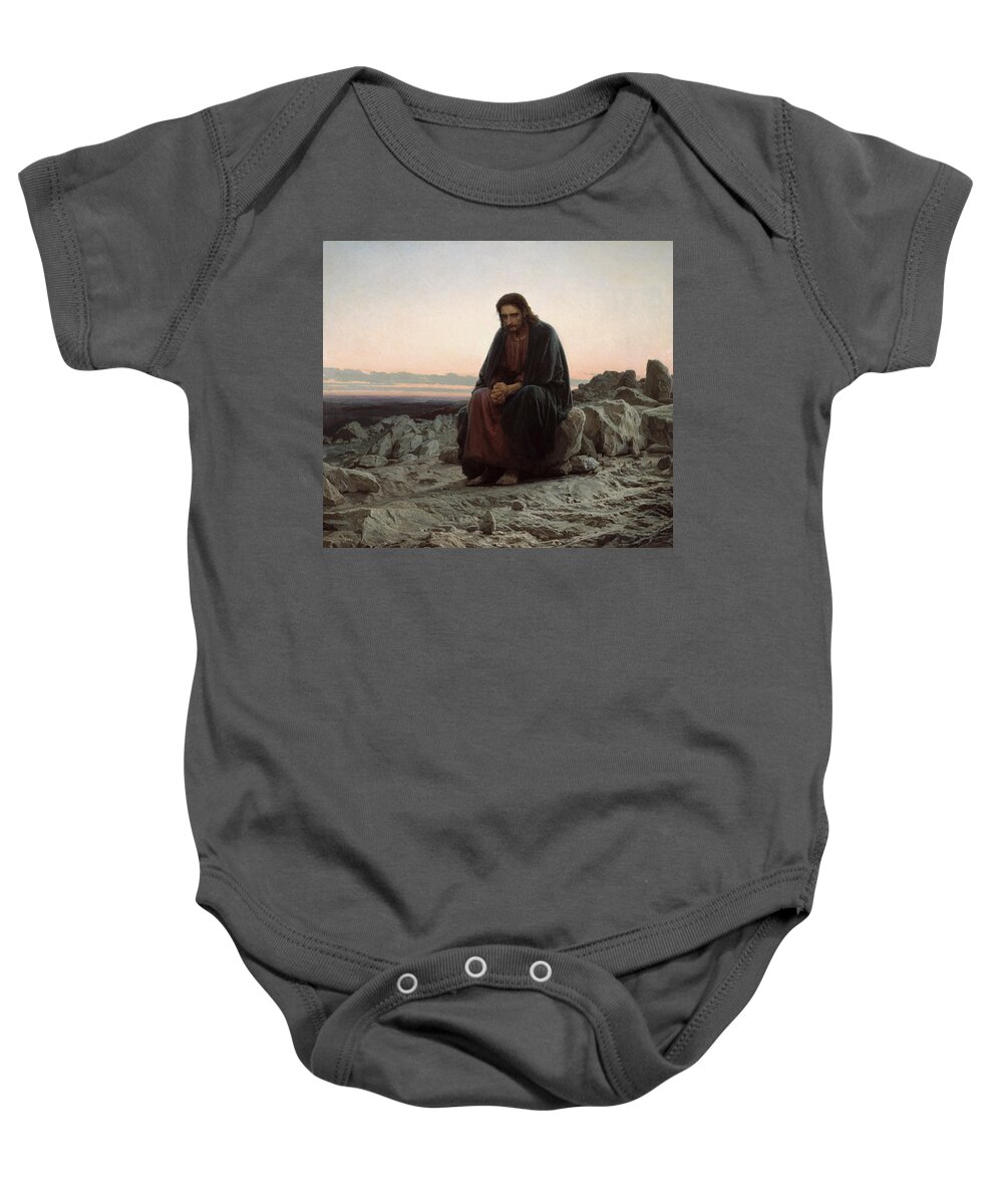 Christ In The Desert Baby Onesie featuring the painting Christ in the Desert by Celestial Images