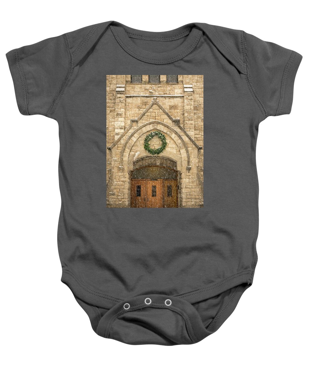 Christmas Baby Onesie featuring the photograph Christmas at Stone Chapel by Allin Sorenson